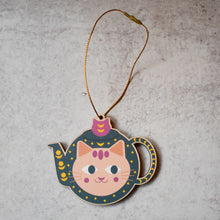 Cat Teapot Wood Ornament