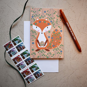 Fox With a Gaiwan Greeting Card