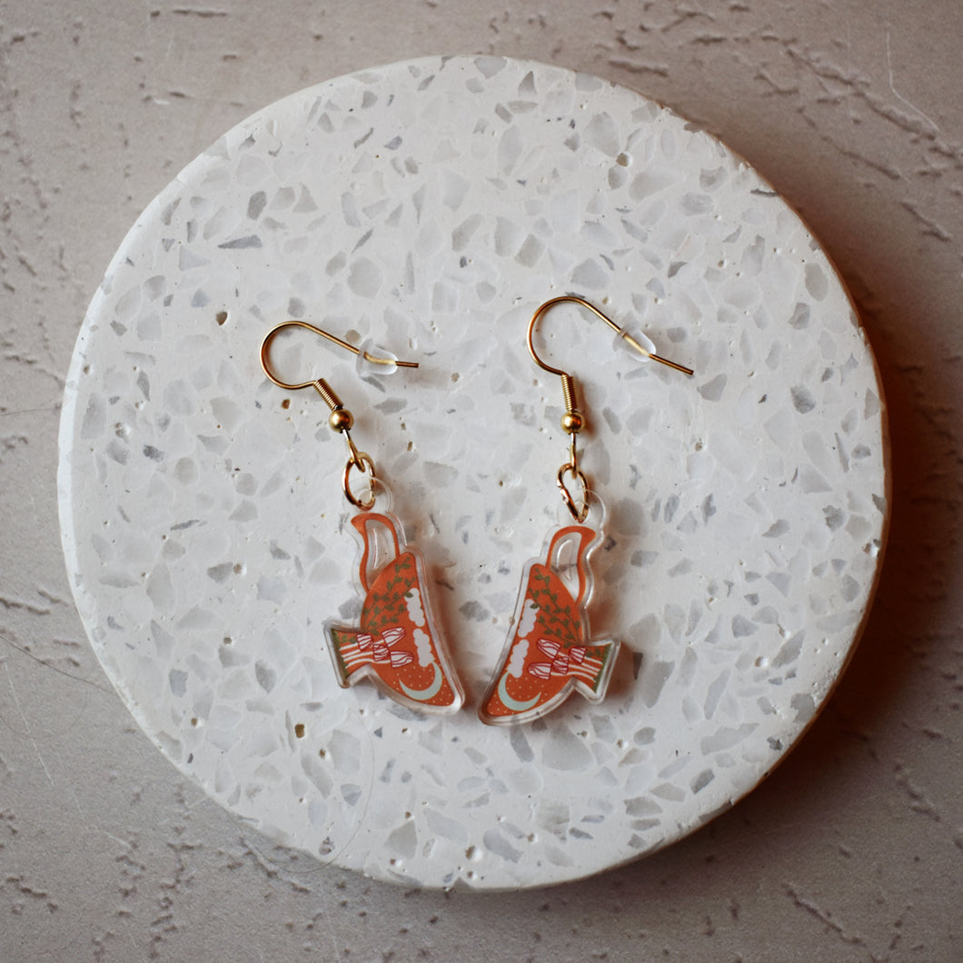 Mushroom Tea Cup Acrylic Earrings