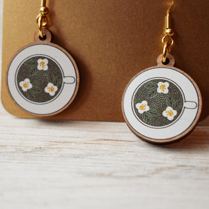 Cup of Matcha WoodDangle Earrings